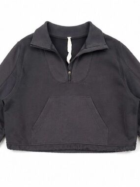 Lululemon Black Ribbed Half-Zip Cropped Pullover Sweatshirt Oversized